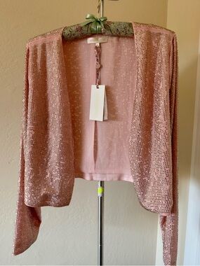 NWT LoveShackFancy Daliana Rose Gold Swarovski Open-Front Cardigan/Jacket